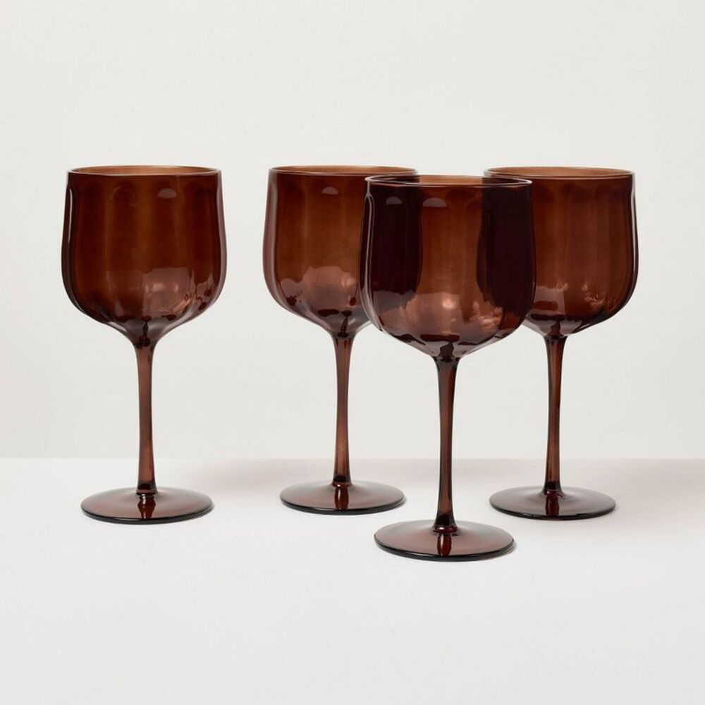 Set of 4 16oz Wine Glasses Brown - Hearth & Hand with Magnolia